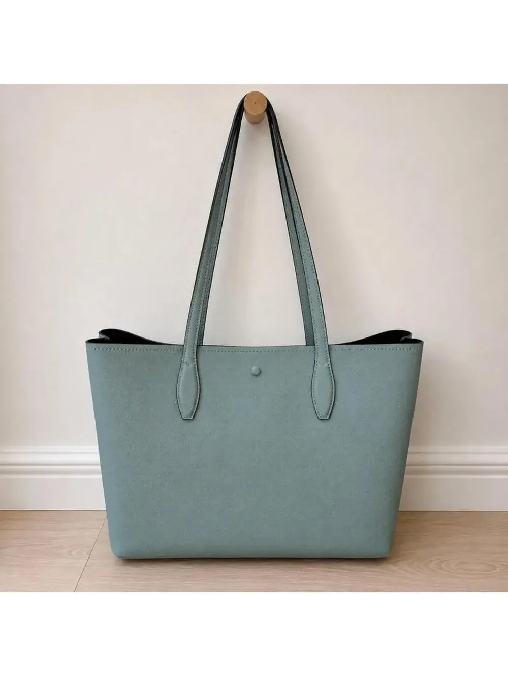 Kate Spade New York Dusty Blue Leather Reversible Tote Bag Large Navy Interior